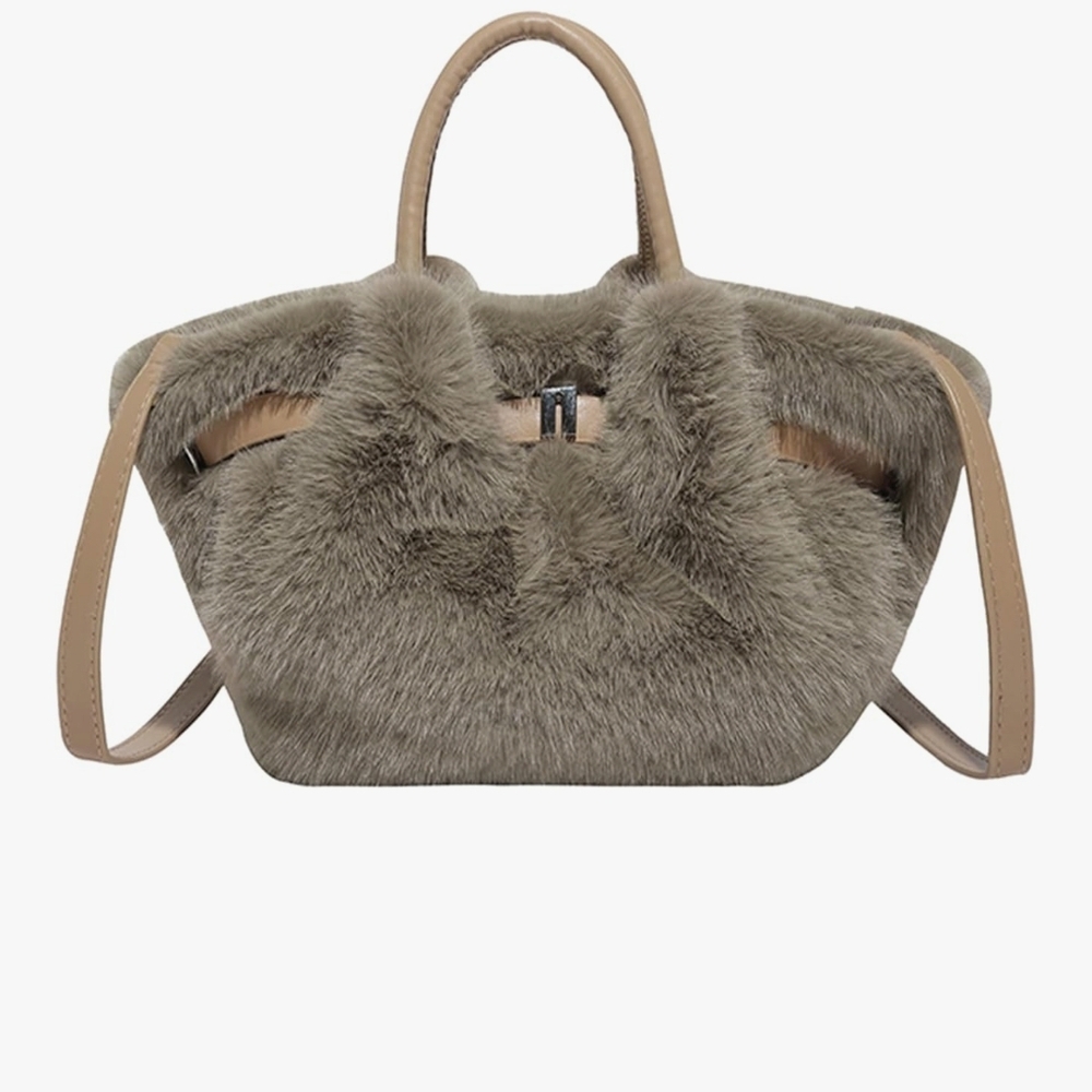 Elegant Faux Fur Handbag - Tan